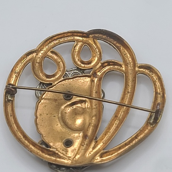 Vintage Flower Brooch Gold Tone Blue - Picture 7 of 11